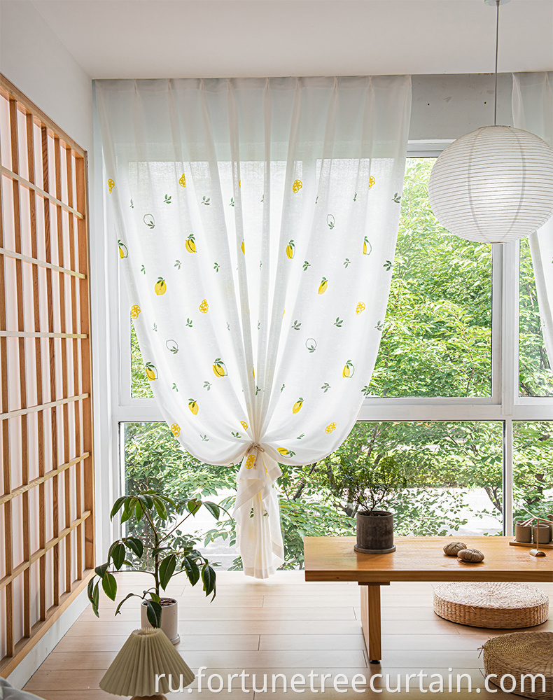 Linen Translucent Polyester Embroidery Curtain Sheer